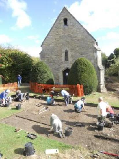 Bartlemas Chapel from the north with Trench 3 in the foreground